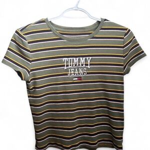 (3 for $30) Tommy Hilfiger Olive Striped Short Sleeve Tee